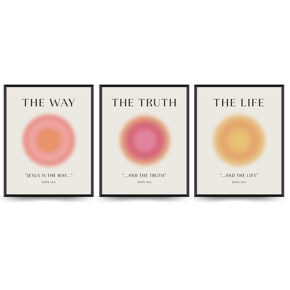 Christian Art Prints, 3 Pieces - Jesus is The Way, The Truth, The Life, 8”x10” - Picture 1 of 5